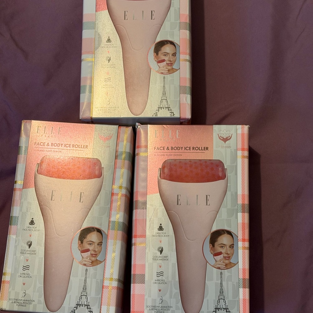 ELLE Paris Face & Body Ice Roller Manual Pain Relief 3 Pink/White for Face Neck